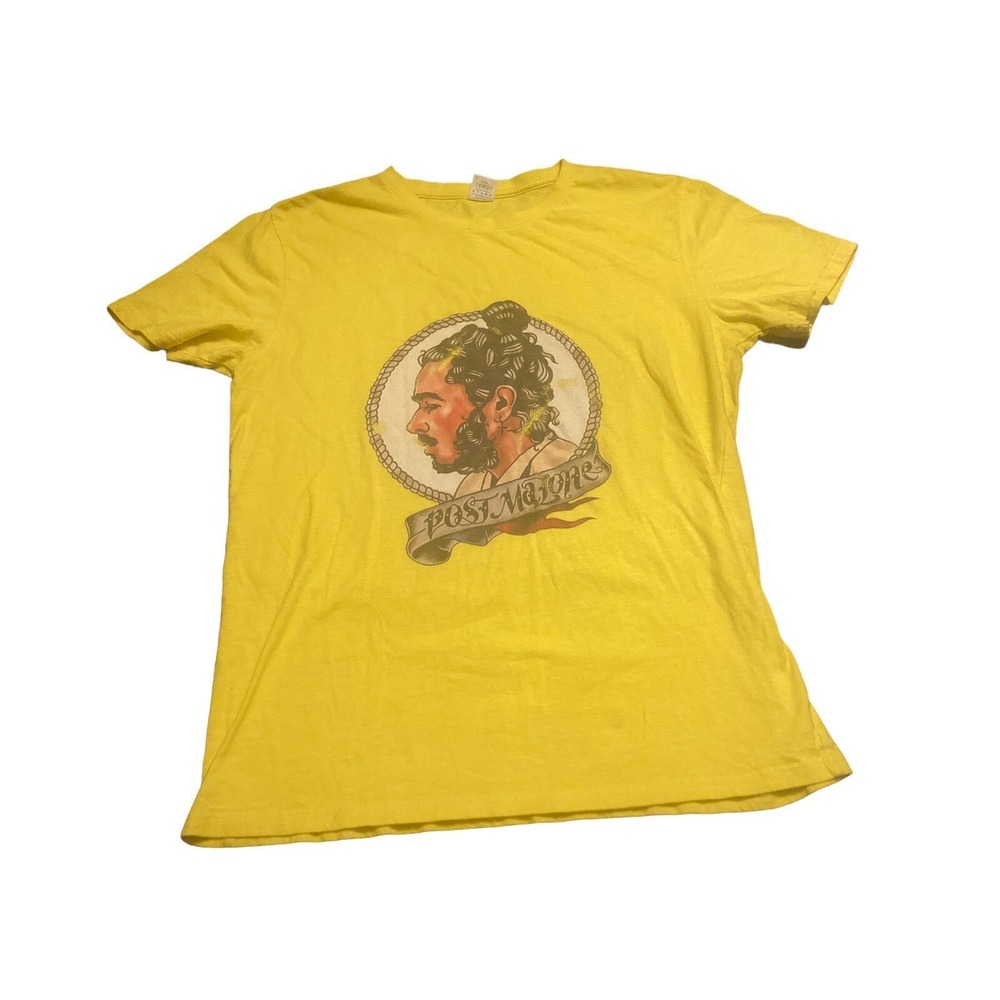 Rare Post Malone Short Sleeve Gray T-Shirt Medium Yellow Airbrush-Like Style